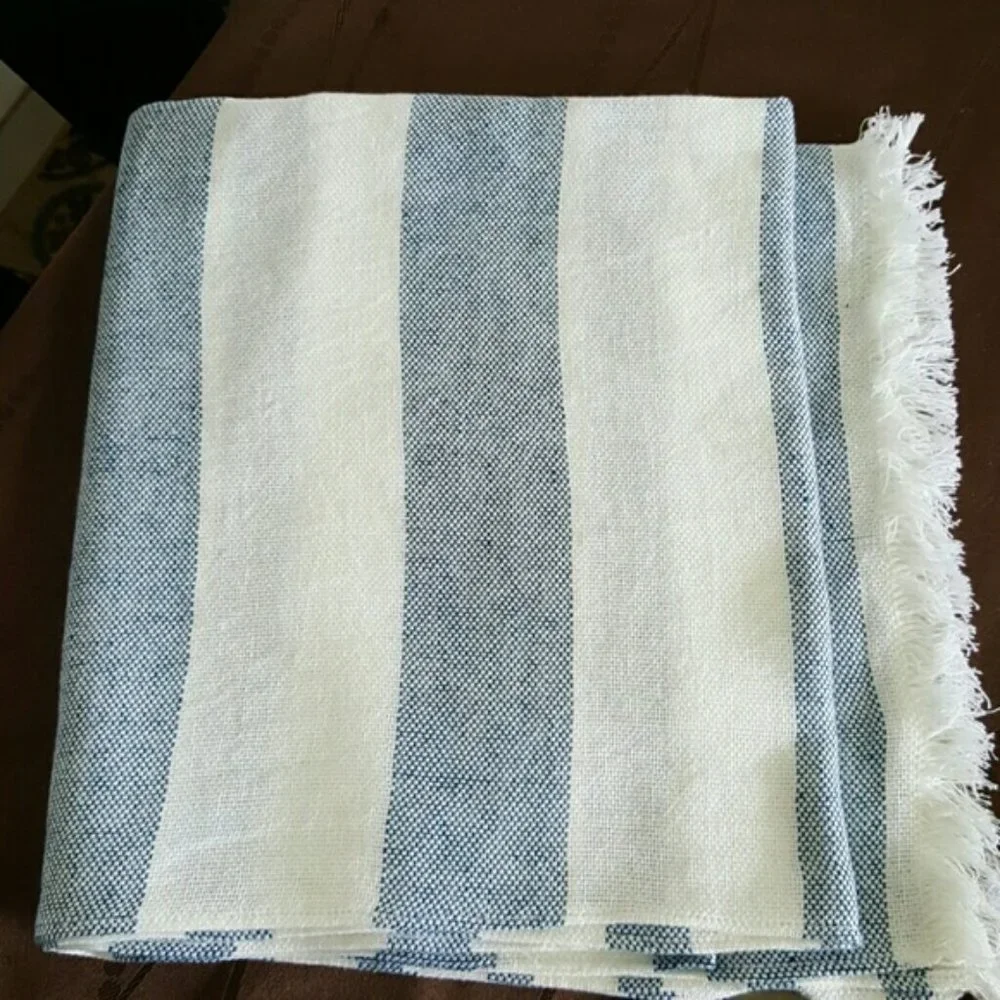 New J. Crew linen cotton stripe coastal beachy nautical wrap scarf shawl